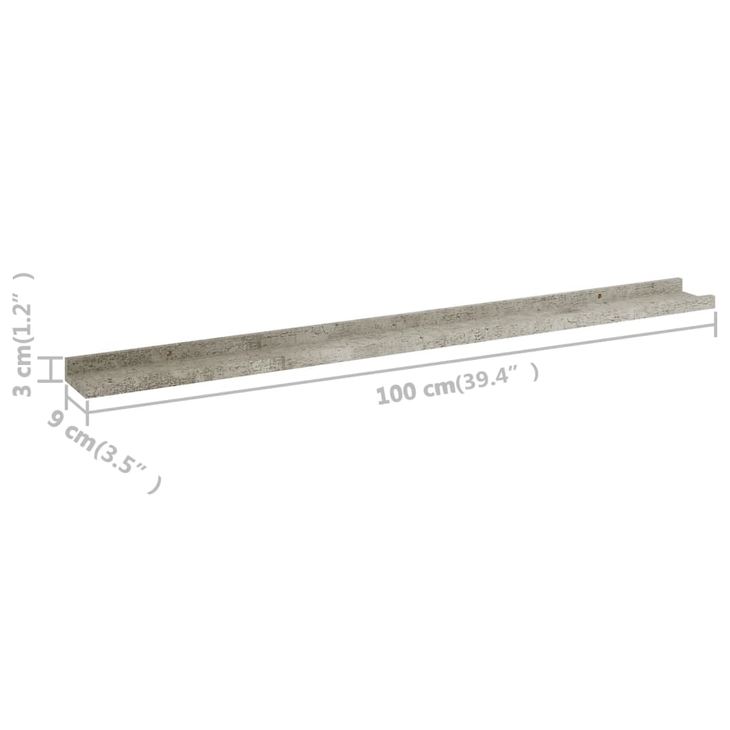 Wall Shelves 2 pcs Concrete Grey 100x9x3 cm