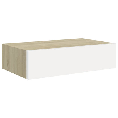 Wall-mounted Drawer Shelf Oak and White 40x23.5x10cm MDF