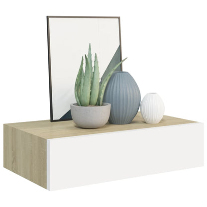 Wall-mounted Drawer Shelf Oak and White 40x23.5x10cm MDF