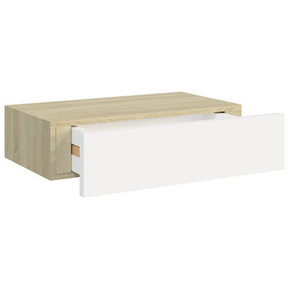 Wall-mounted Drawer Shelf Oak and White 40x23.5x10cm MDF