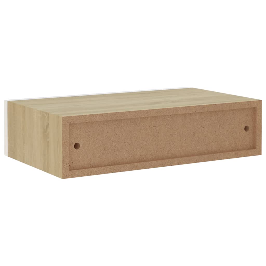 Wall-mounted Drawer Shelf Oak and White 40x23.5x10cm MDF