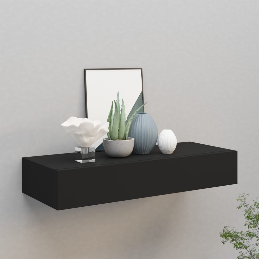 Wall-mounted Drawer Shelf Black 60x23.5x10cm MDF