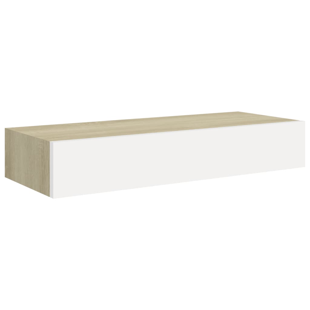 Wall-mounted Drawer Shelf Oak and White 60x23.5x10cm MDF