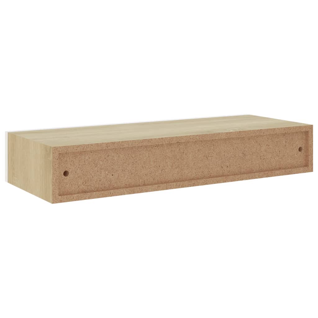 Wall-mounted Drawer Shelf Oak and White 60x23.5x10cm MDF