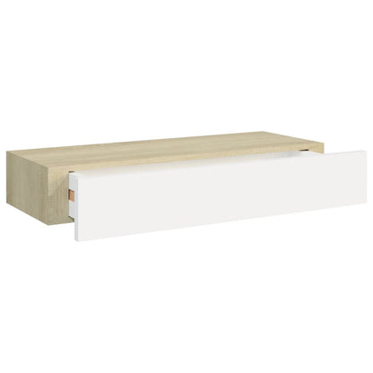 Wall-mounted Drawer Shelf Oak and White 60x23.5x10cm MDF