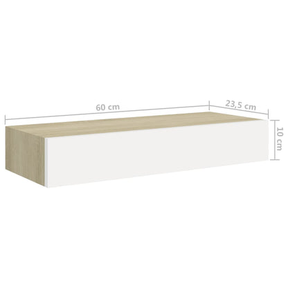 Wall-mounted Drawer Shelf Oak and White 60x23.5x10cm MDF