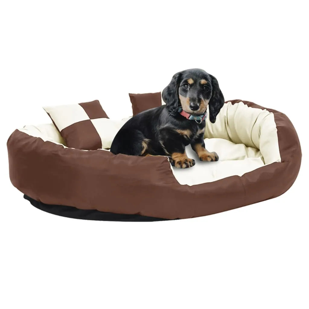 Reversible & Washable Dog Cushion Brown and Cream 110x80x23 cm