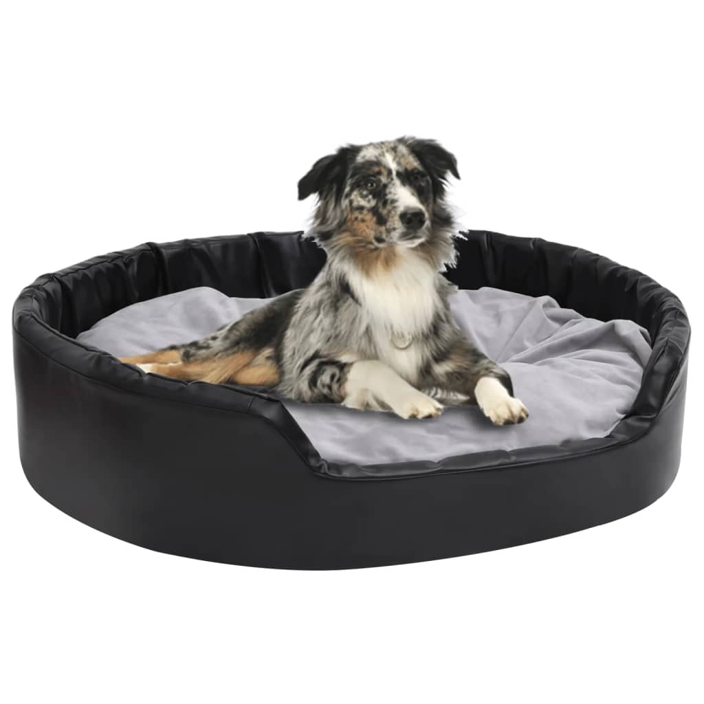 Dog Bed Black and Grey 99x89x21 cm Plush and Faux Leather