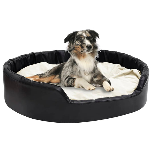 Dog Bed Black and Beige 99x89x21 cm Plush and Faux Leather