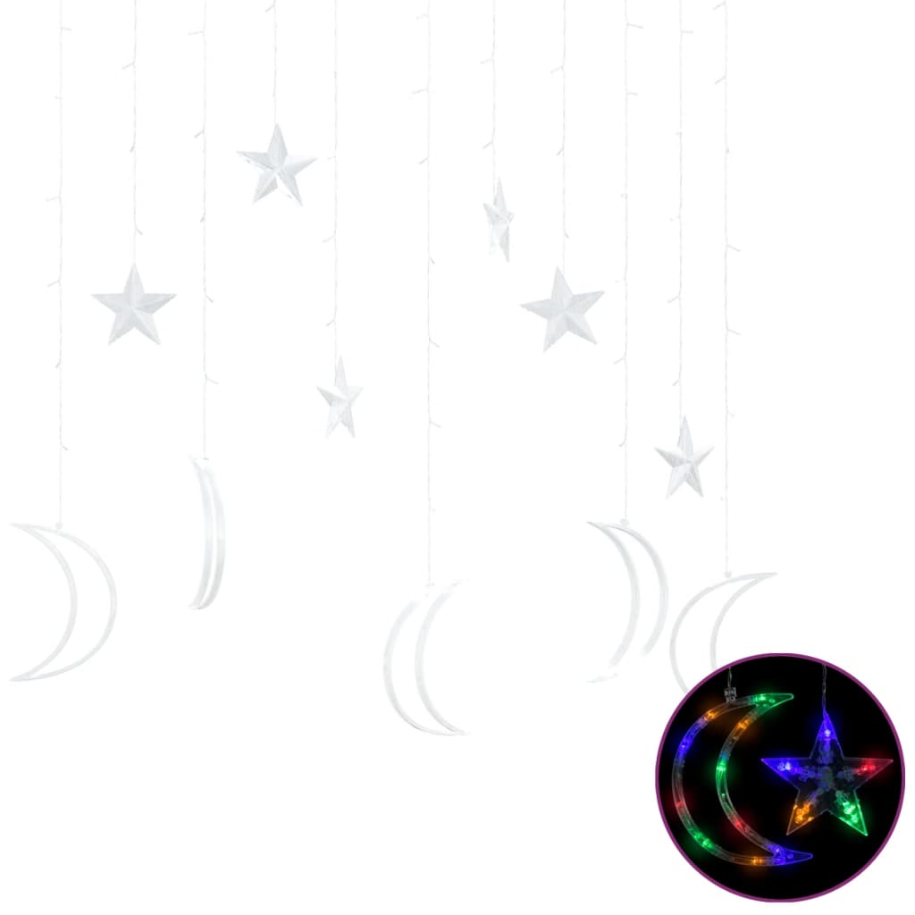 Star and Moon Fairy Lights Remote Control 138 LED Colourful