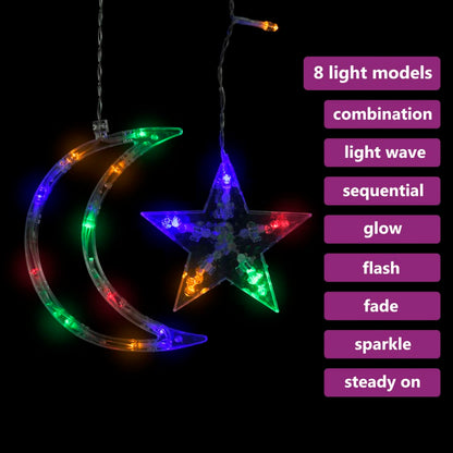 Star and Moon Fairy Lights Remote Control 138 LED Colourful