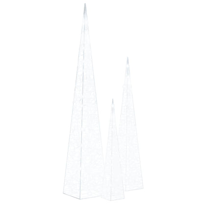 Acrylic Decorative LED Light Cone Set Cold White 60/90/120cm