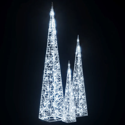 Acrylic Decorative LED Light Cone Set Cold White 60/90/120cm