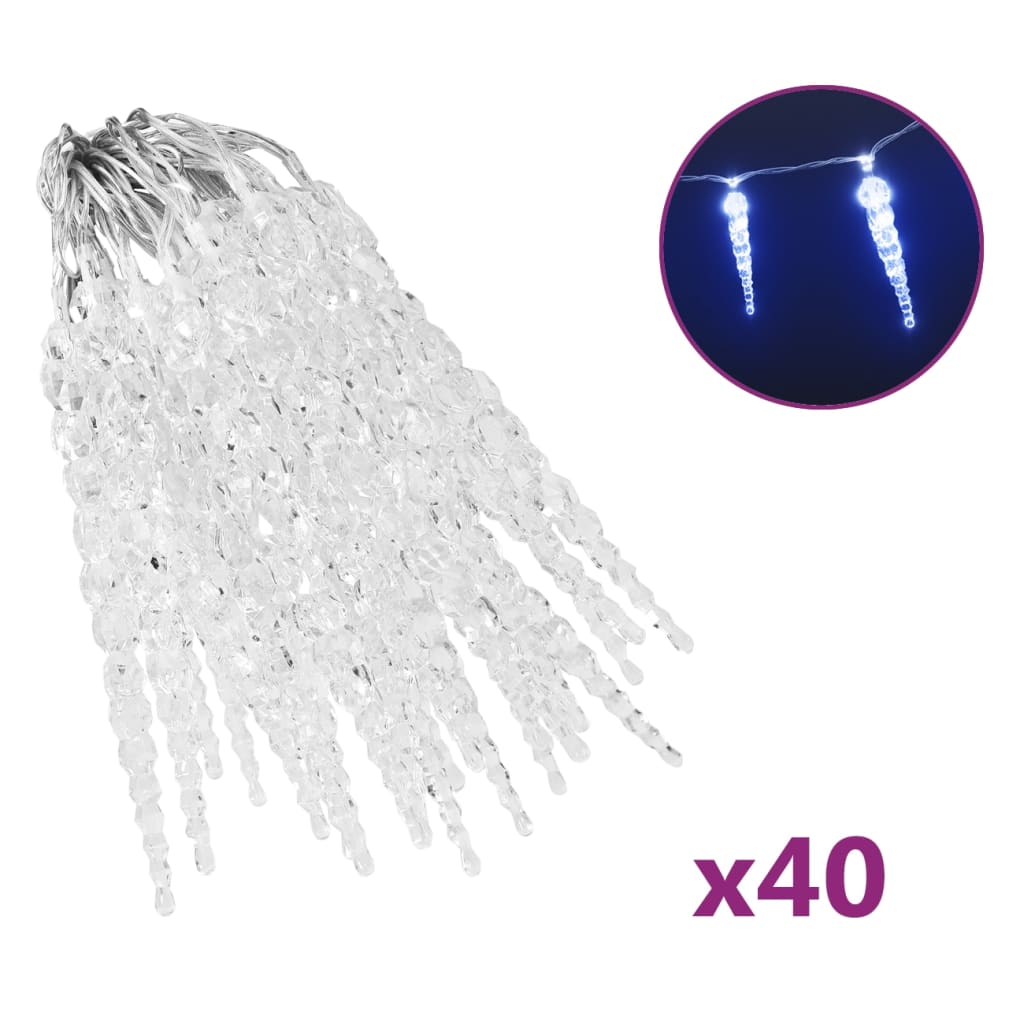 Christmas Icicle Lights 40 pcs Blue Acrylic Remote Control