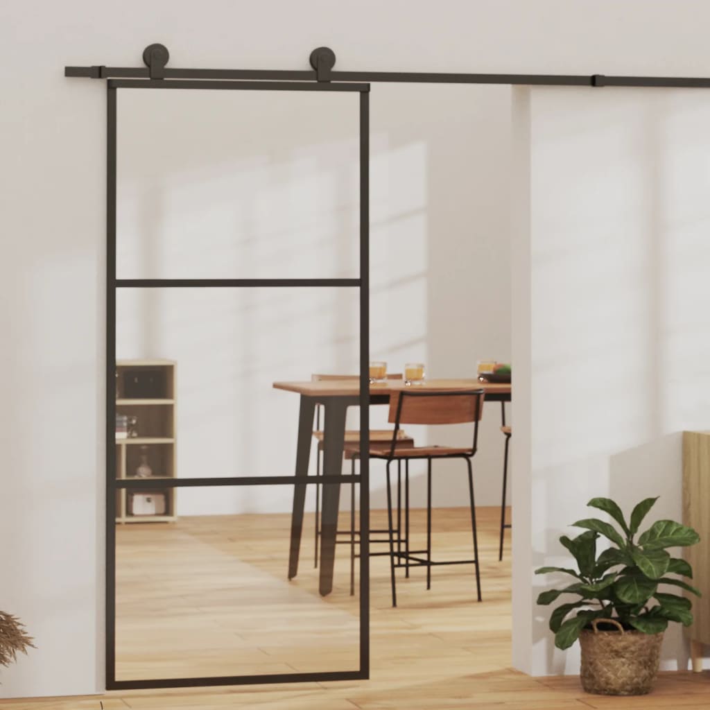 Sliding Door ESG Glass and Aluminium 90x205 cm Black