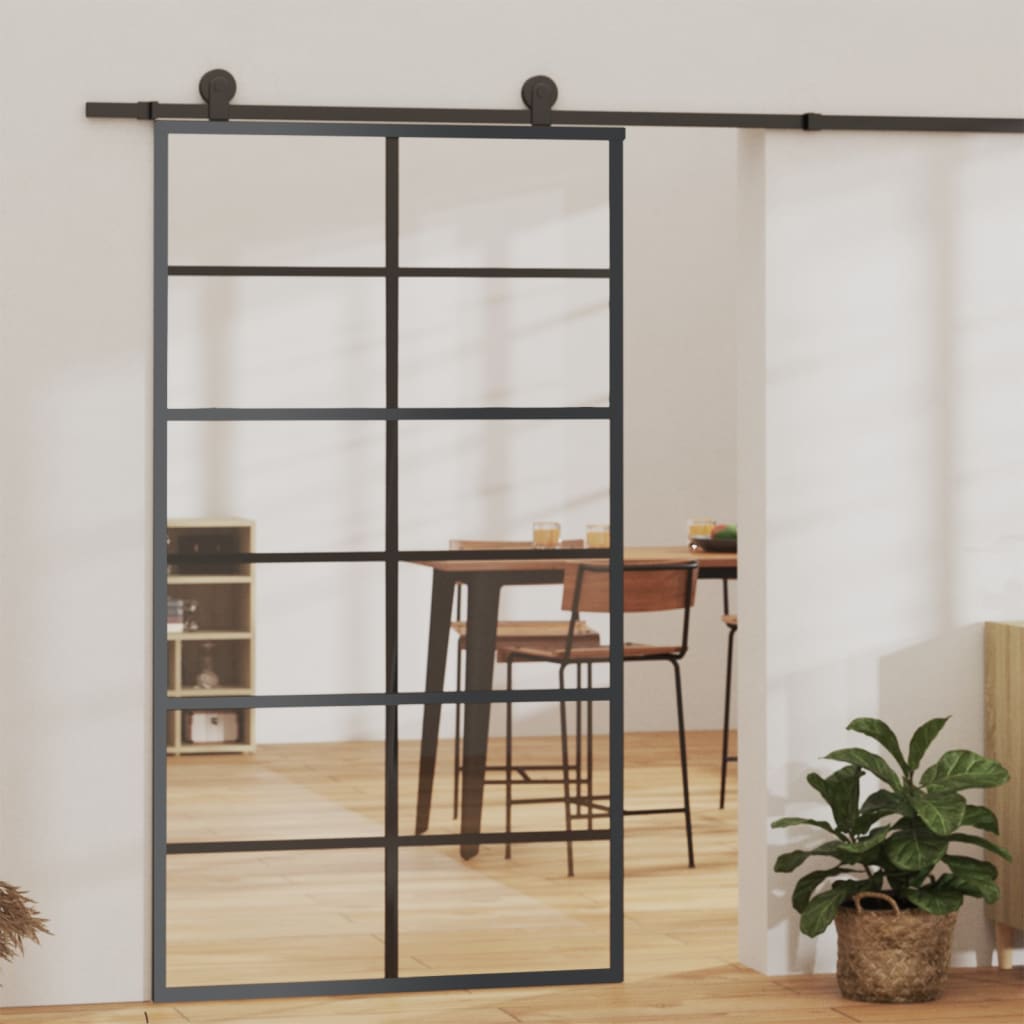 Sliding Door ESG Glass and Aluminium 102x205 cm Black