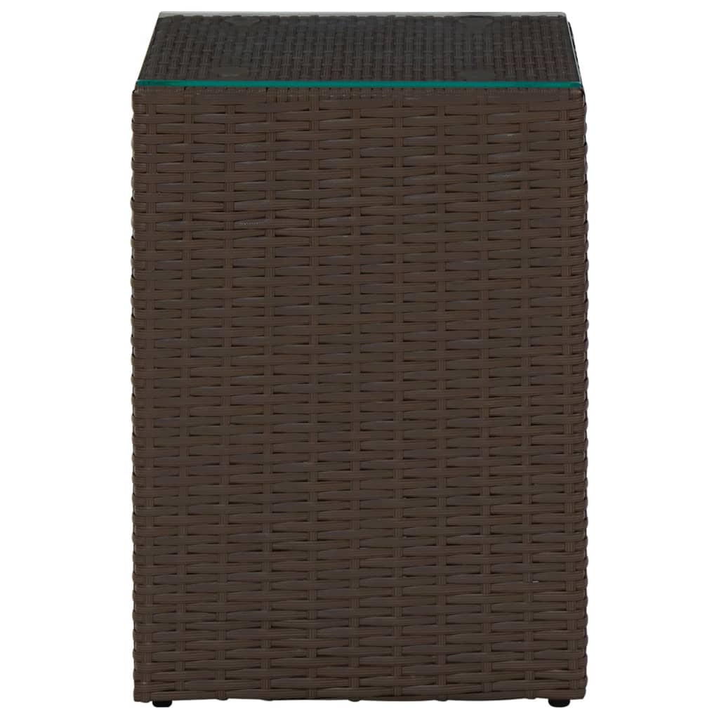 Side Tables 3 pcs with Glass Top Brown Poly Rattan