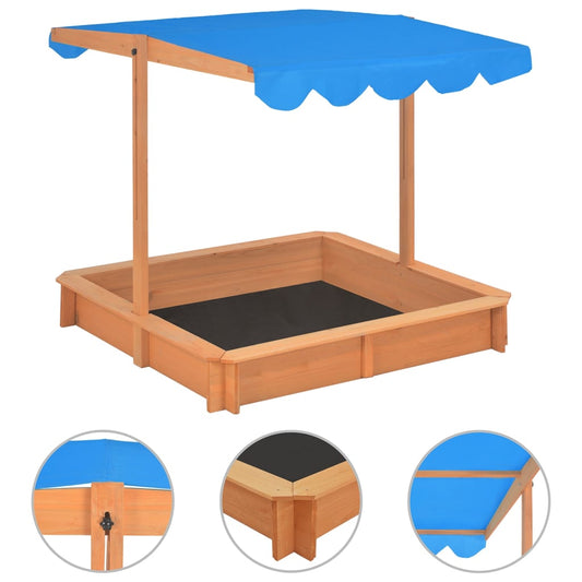 Sandbox with Adjustable Roof Firwood 115x115x115 cm