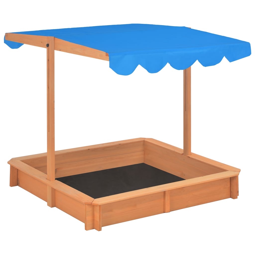 Sandbox with Adjustable Roof Firwood 115x115x115 cm