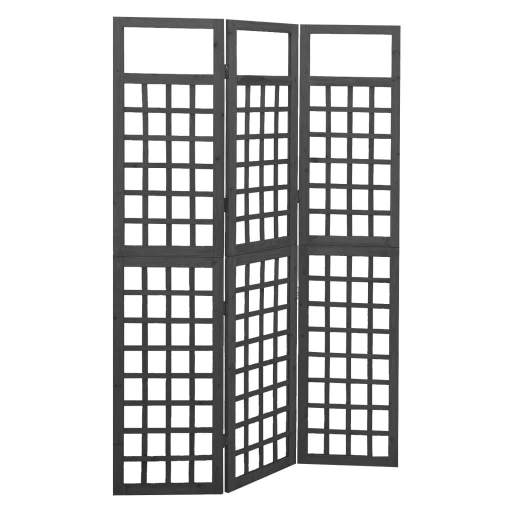 3-Panel Room Divider/Trellis Solid Fir Wood Black 121x180 cm