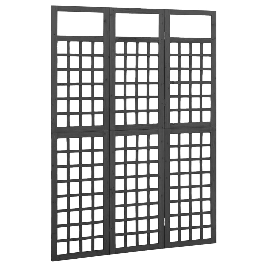 3-Panel Room Divider/Trellis Solid Fir Wood Black 121x180 cm