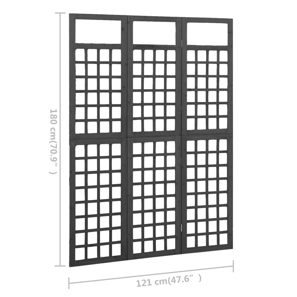 3-Panel Room Divider/Trellis Solid Fir Wood Black 121x180 cm