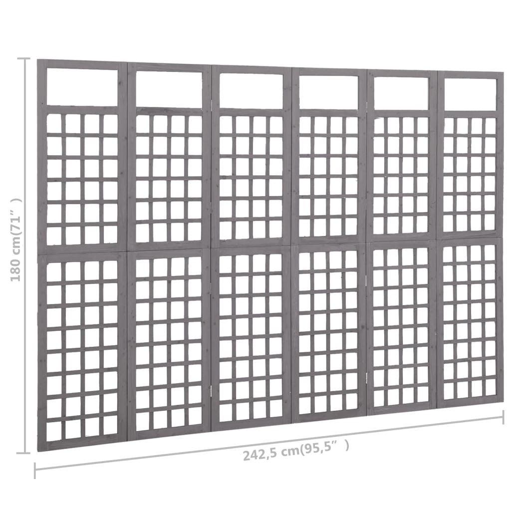 6-Panel Room Divider/Trellis Solid Fir Wood Grey 242.5x180 cm