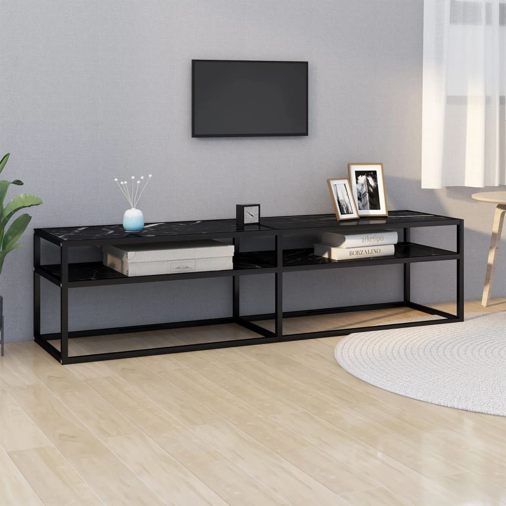 TV Cabinet Black Marble 160x40x40.5 cm Tempered Glass