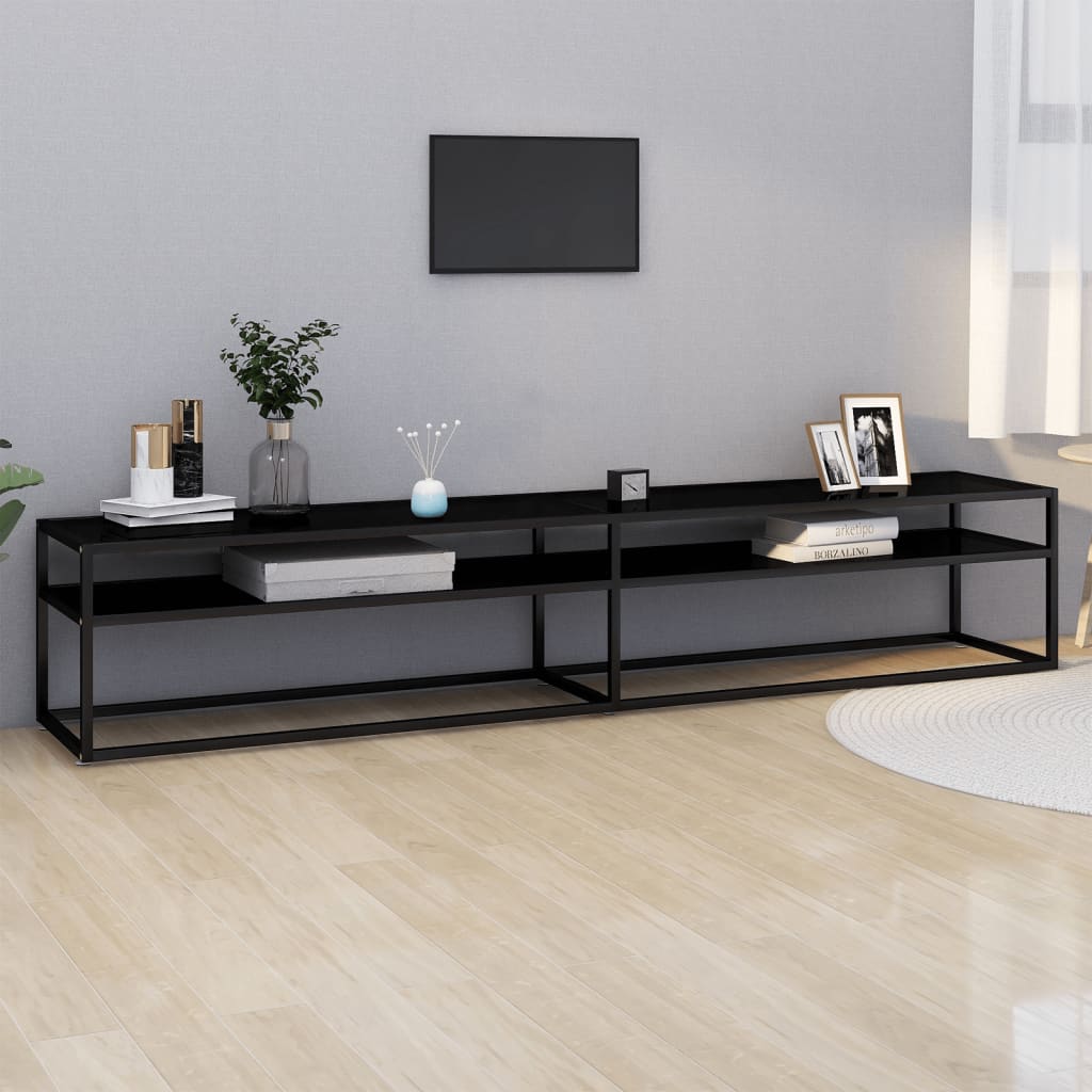 TV Cabinet Black 220x40x40.5 cm Tempered Glass