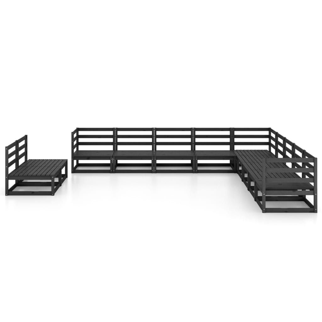 11 Piece Garden Lounge Set Black Solid Pinewood