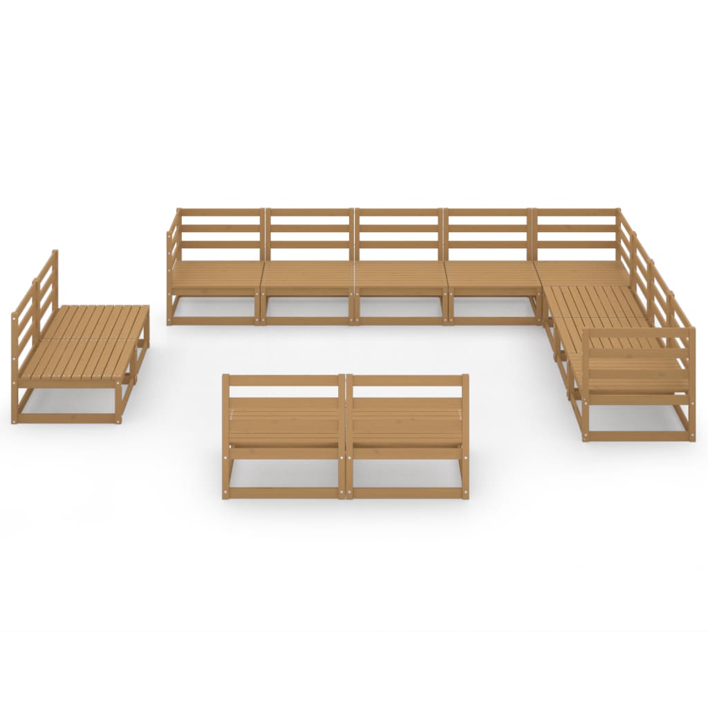 12 Piece Garden Lounge Set Honey Brown Solid Pinewood