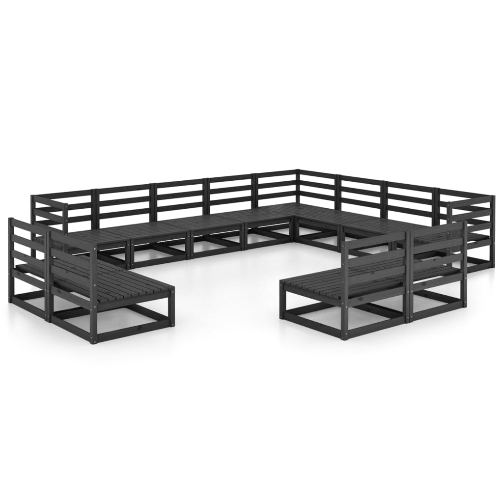 12 Piece Garden Lounge Set Black Solid Pinewood