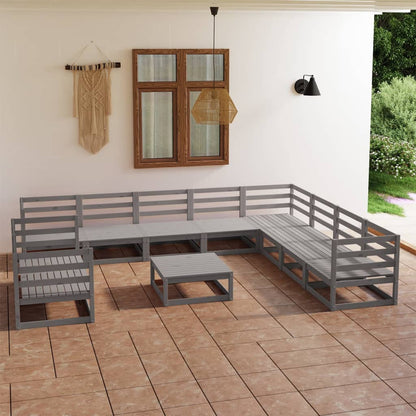 11 Piece Garden Lounge Set Grey Solid Pinewood