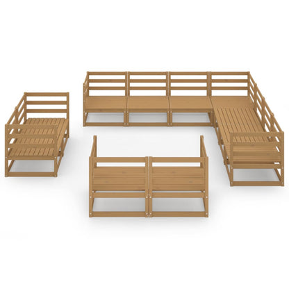 11 Piece Garden Lounge Set Honey Brown Solid Pinewood