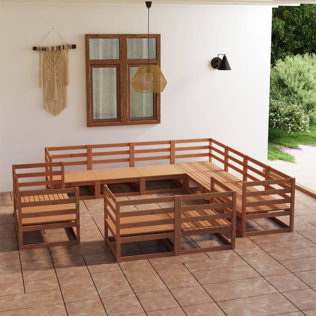 11 Piece Garden Lounge Set Honey Brown Solid Pinewood