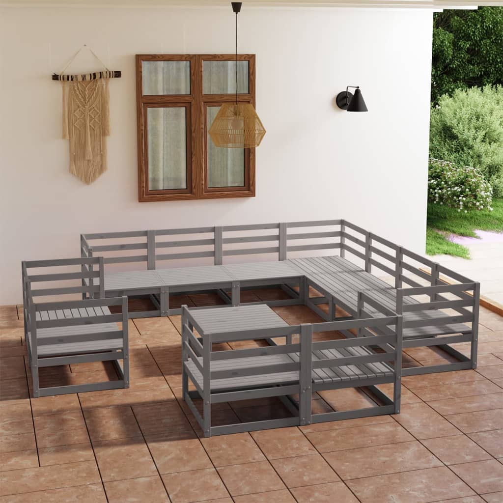 12 Piece Garden Lounge Set Grey Solid Pinewood