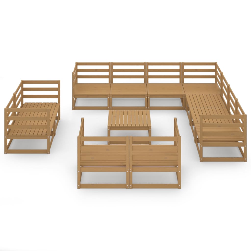 12 Piece Garden Lounge Set Honey Brown Solid Pinewood