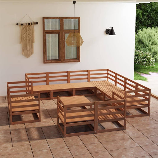 12 Piece Garden Lounge Set Honey Brown Solid Pinewood