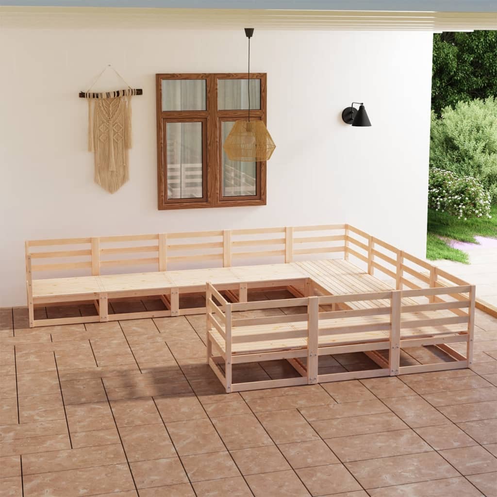 10 Piece Garden Lounge Set Solid Pinewood