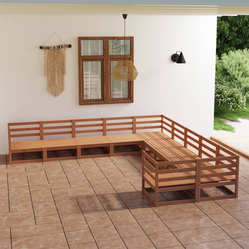 10 Piece Garden Lounge Set Solid Pinewood