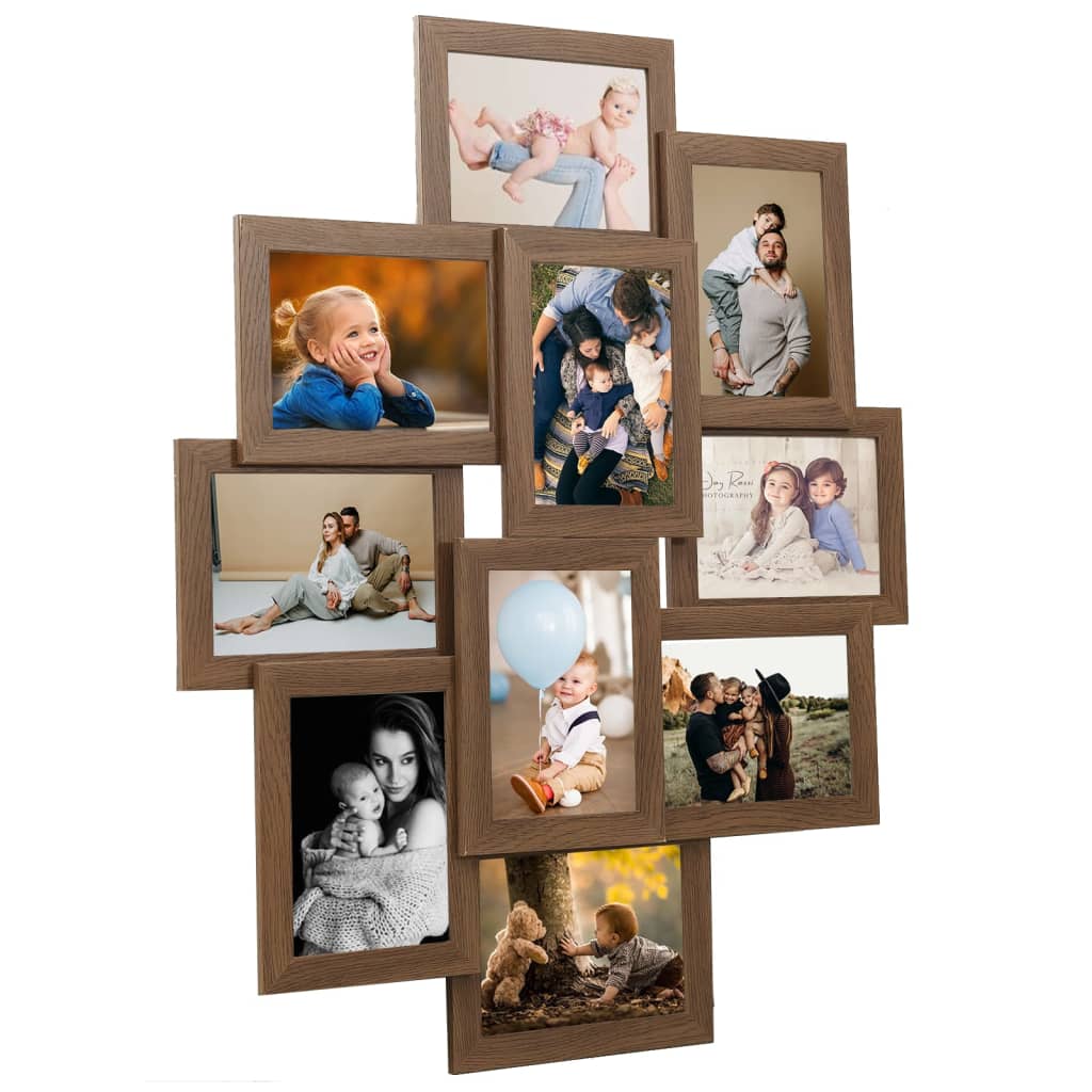 Collage Photo Frame for 10x(10x15 cm) Picture Light Brown MDF