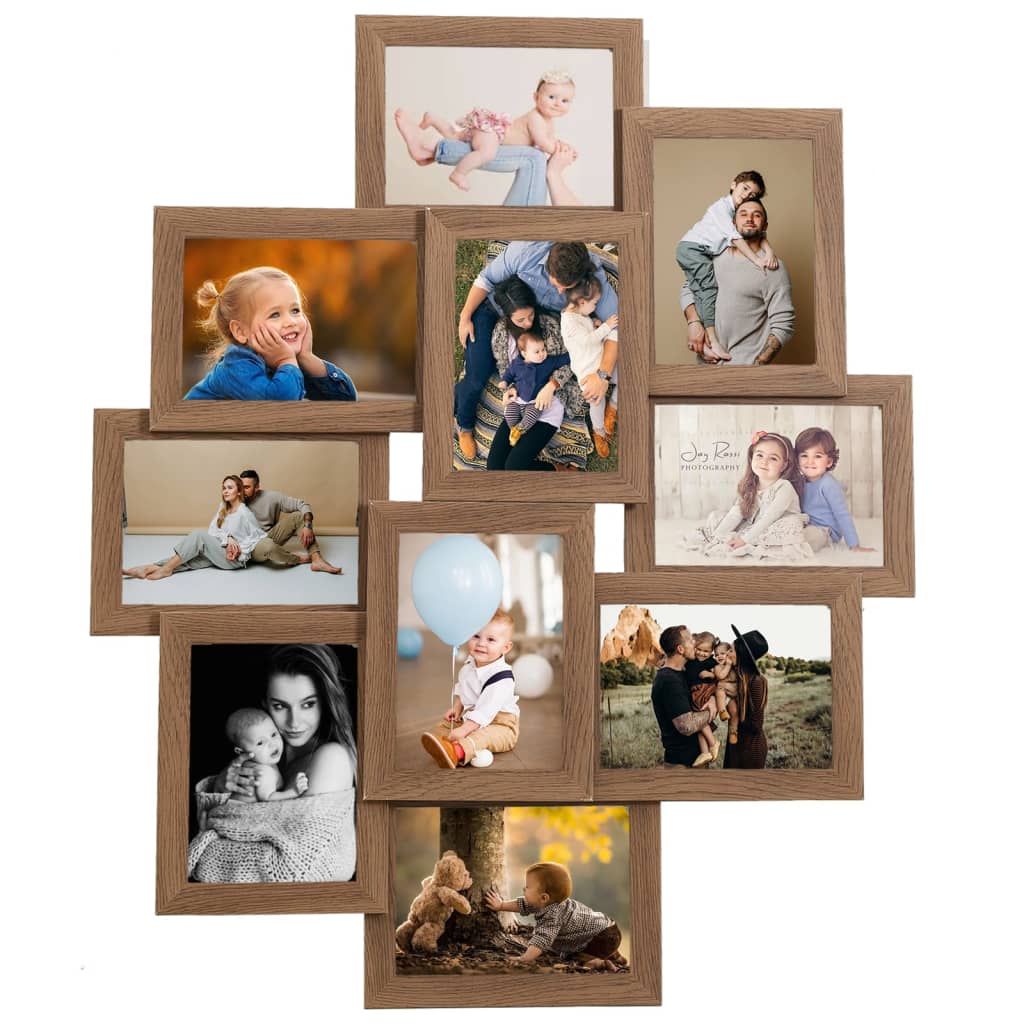 Collage Photo Frame for 10x(10x15 cm) Picture Light Brown MDF