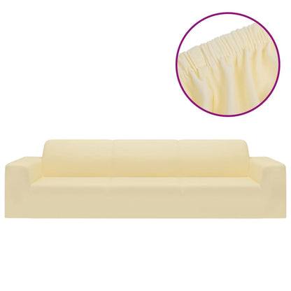 4-Seater Stretch Couch Slipcover Cream Polyester Jersey