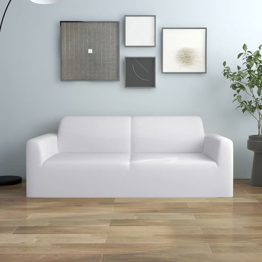 2-Seater Stretch Couch Slipcover White Polyester Jersey