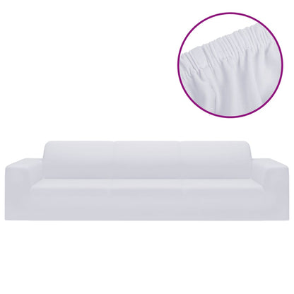 4-Seater Stretch Couch Slipcover White Polyester Jersey