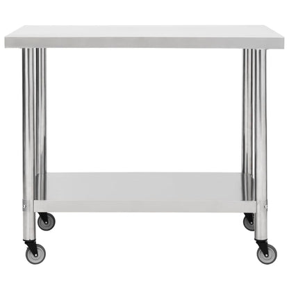 Kitchen Work Table with Wheels 100x60x85 cm Stainless Steel