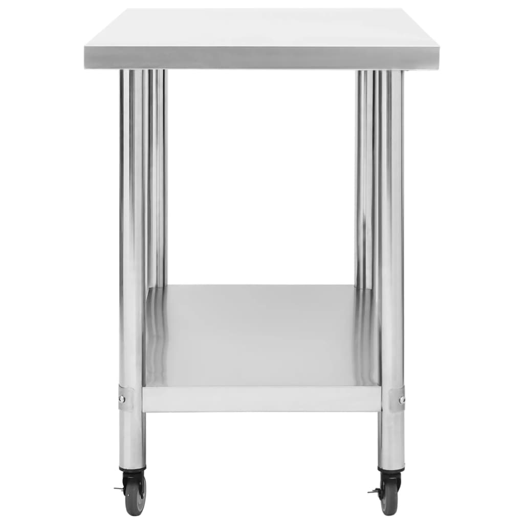 Kitchen Work Table with Wheels 100x60x85 cm Stainless Steel