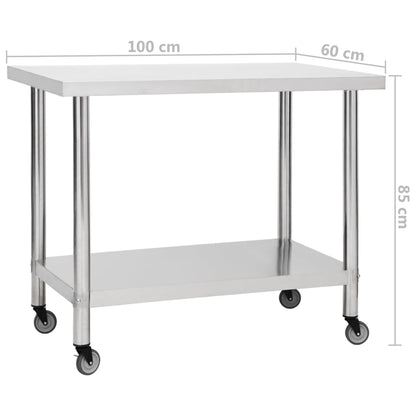 Kitchen Work Table with Wheels 100x60x85 cm Stainless Steel