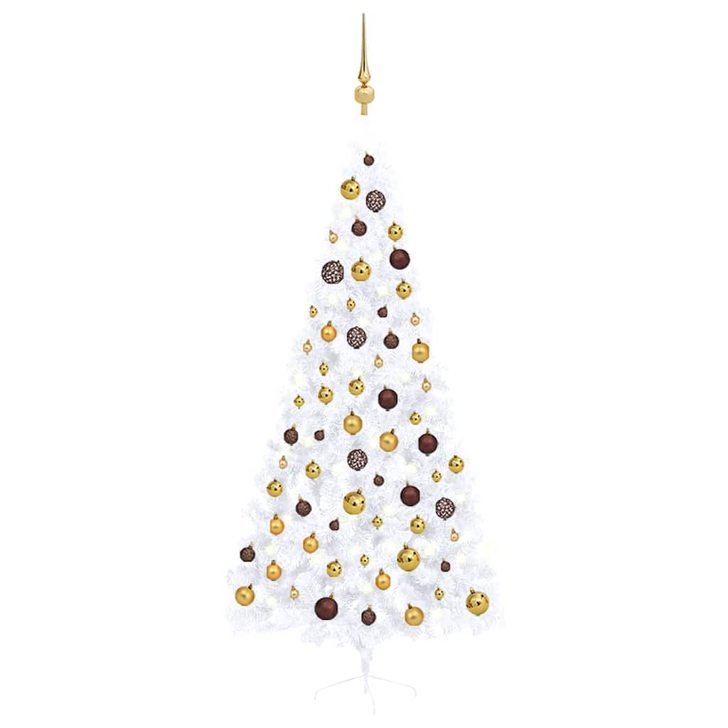 Artificial Half Pre-lit Christmas Tree with Ball Set White 210 cm