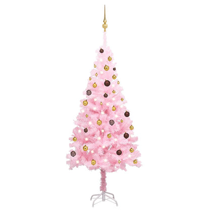 Artificial Pre-lit Christmas Tree with Ball Set Pink 180 cm PVC